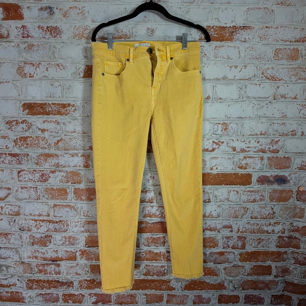 Loft Modern Skinny Crop Jeans Womens 2 Yellow Frayed Hem Stretch Denim